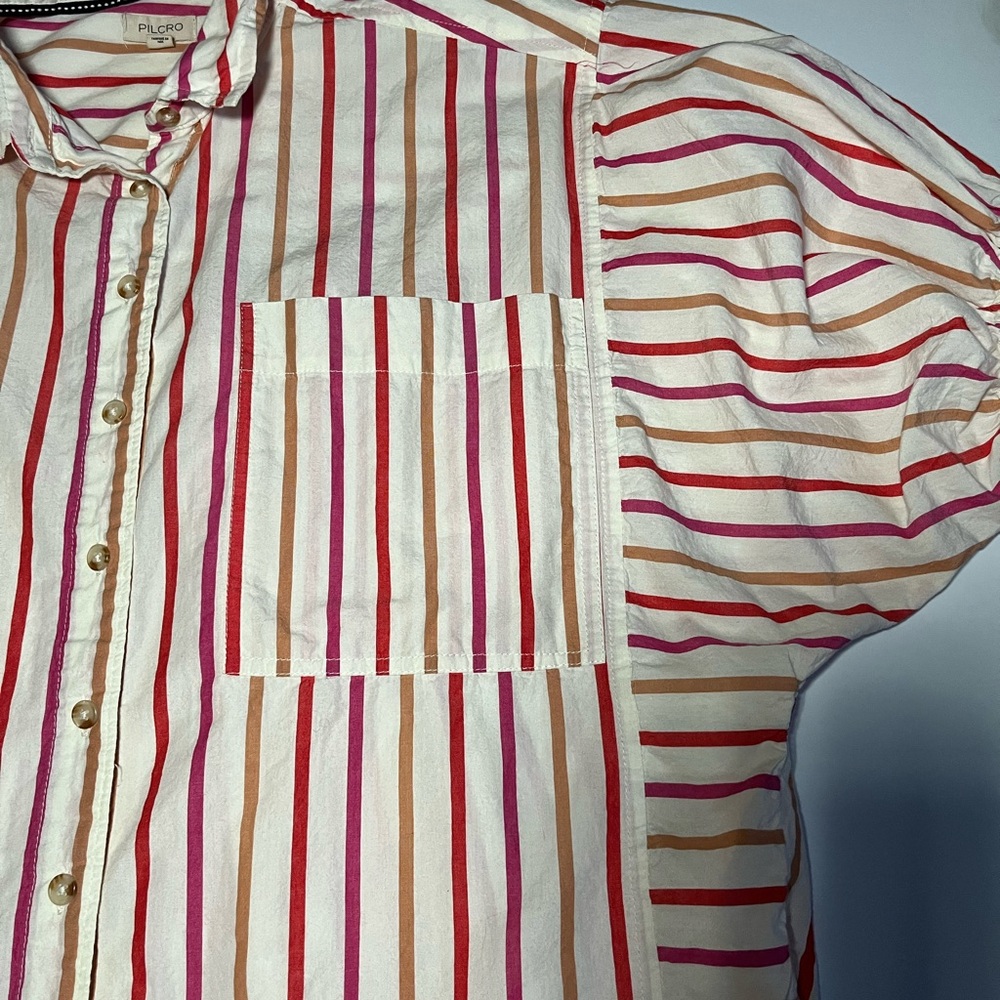 Boho Chic oversized Striped Puff Sleeve button down shirt women’s Small EUC - Picture 5 of 9